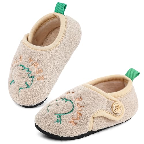 LACOFIA Zapatillas de Estar por Casa Niños Pantuflas Peluche Invierno Zapatos Calcetines Dormir Antideslizantes Niñas Beige 24/25