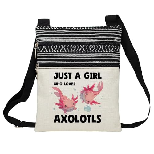 Just Love Axolotls Messenger Bag Small Ethnic Pattern Printed Adjustable Strap Crossbody Zipper Bag Phone Bag Wallet Cute Shoulder Handbag for Axolotl Lovers Women Friends