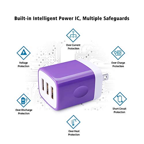 Image of 3 Port USB Wall Charger - Multi-Port USB Plug, 5V 3.1A Compatible with iPhone 14 /13 /12 /11 /Xs /XR /8 /7 /6S, Samsung Galaxy S23 /S22 /S21 /A14 /A13 /Note 20, LG V20 /V30 /V35 THINQ Q7