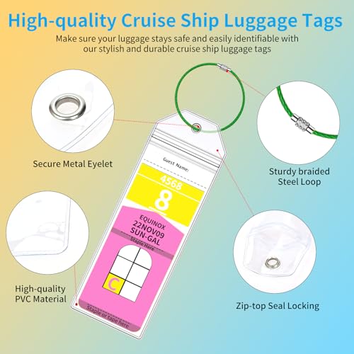 royal caribbean amp celebrity luggage tag holders with cruise lanyards - zip seal clear holders and badge holders for ship cards 6 tag holders  3 lanyards