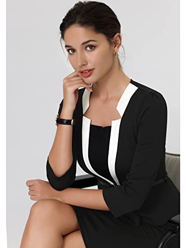 Women's Office Dress 3/4 Sleeve Notch Collar Work Sheath Dresses4