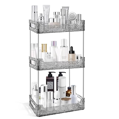 Image of 3-Tier Bathroom Counter Organizer Countertop Storage, Dresser Organizer Vanity Tray for Makeup, Perfume Organizer Cosmetics Skincare Shelf - Grey