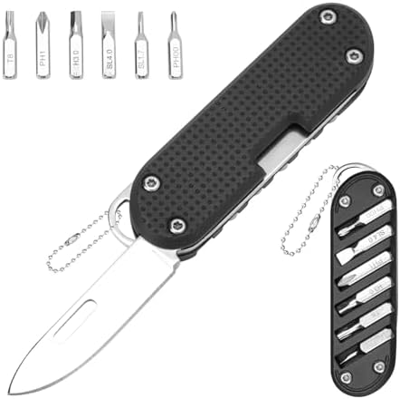 DRACHENADER Mini Pocket Multitool Knife with 6 Screwdriver Bits, 420 Stainless Steel Blade, Compact Folding EDC Multitool with Keychain, Gift for Men and Women