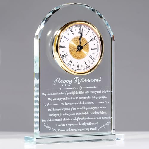YWHL Retirement Clock Gifts for Women & Men, Best Happy Retirement Glass Plaque for Coworkers Boss, Going Away Retired Gifts for Friends, Farewell...