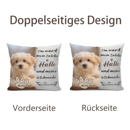 AnJeey Personalisiertes Hunde-Kissen mit Foto | Doppelseitiger Druck | Gedenkgeschenk für verstorbene Haustiere | Trostgeschenk bei Tierverlust