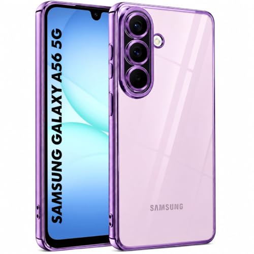Image of VONZEE Clear Logo Electroplating Transparent Case for Samsung A56 5G, Magnetic Plating Electroplate TPU Cover, Individual Camera Protection for Each Lens - Deep Purple