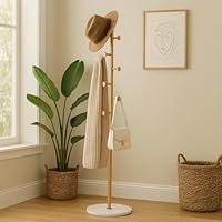 Gold Metal Coat Stand with 8 Hooks – Free Standing Garment Rack, Jacket & Hat Hanger with Umbrella Holder for Hallway, Bedroom & Office (Gold)