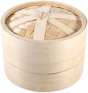 VIFERR Food Steamer 4 Sizes 2 Tiers Bamboo Steamer Basket Chinese Natural Rice Cooking Food Cooker With Lid New(22cm)
