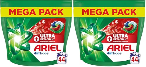 Ariel Pods 4en1 +Ultra Détachant, Lessive en Capsules, 44 Lavages, Élimine Même les Tâches Incrustées Depuis 7 Jours, Dissolution Rapide Même à Froid, Fabriqué...