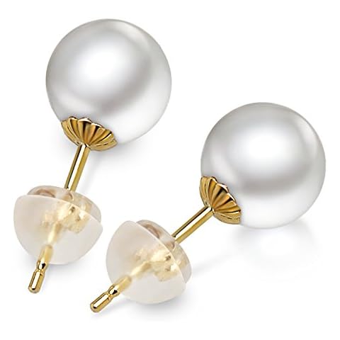 HXZZ Fine Jewelry Gifts for Women Akoya Round White Seawater Cultured Pearl 18K Gold Stud Earrings 7-7.5mm Cover