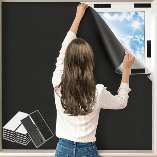 Wohohoho 100% Blackout Blinds Set for Bedroom 59 x 63 Portable Black Out Curtains with 20 Velcros Marker Pen 3M Measuring Tape for Blackout Window Film Temporary Shades for Windows Coverings