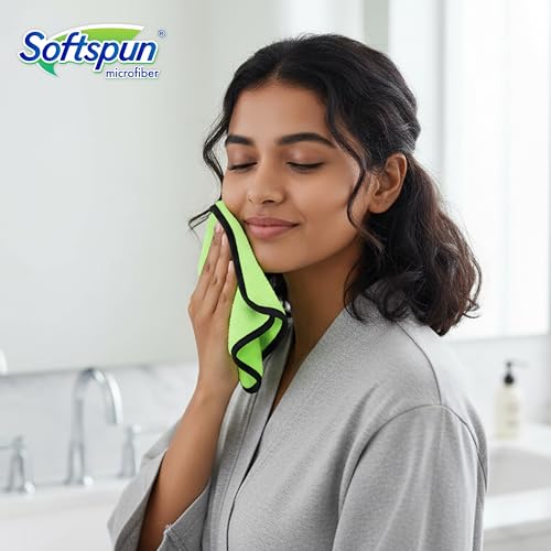 Image of SOFTSPUN Microfiber Hand & Face Wipes 280 GSM 20x30 Cms, 4 Piece Towel Set, (Green) Super Soft & Silky for Hand, Face and Body - Hypoallergenic Sensitive Skin Wipes & Washcloths.