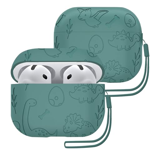 ECZOIL Custodia per AirPods 4, Dinosauro Modello Silicone Case con Corda in Silicone per AirPods 4th Generation-Verde scuro