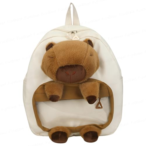 FunBlast Kids Backpack – Capybara Bags for Kids, Bags for Pre-Schoolers, Small Bags for Kindergarten Kid, Bagpack for Toddlers 2-5 Years, 35 x 30 x 12 cm (White)