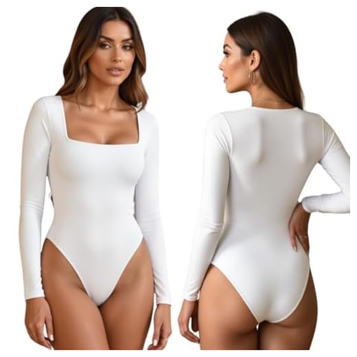 Combo com 2 Body Modelador Feminino com Manga Longa Decote Quadrado Luxo – Maiô Efeito Lipo, Design Cintura de Pilão, Empina o Bumbum (BRANCO, BRANCO, TAM ÚNICO 36 ao 42)