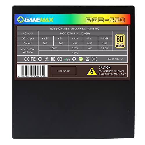 GameMax RGB 550W Modular 80 Plus Gold Power Supply with 14cm RGB Fan - Black - Image 13