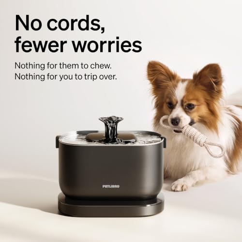 Image of PETLIBRO Small Dog Water Fountain, Cordless Automatic Dog Water Bowl Dispenser With Stainless Steel Tray, 2.5L /84oz Battery Operated Indoor Pet Fountain Also for Medium Breeds, Quiet and Easy to Clean