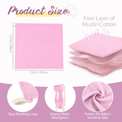 Image of Preboun 6 Pcs Muslin Hooded Baby Towels and Washcloths 32 inchx 32 inch Cotton Newborn Bath Towel Anti-Shrink Infant Baby Blankets with Hood 12 inchx 12 inch Washcloths for Girl Boy Toddler(Rose Red,Pink)