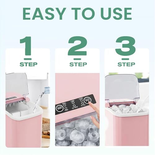 Image of NEWBULIG Ice Makers Countertop with Handle, Portable Ice Machine, 9 Bullet Ice Cubes in 6 Mins, 26lbs in 24Hrs, Auto-Cleaning, with Basket and Scoop, for Home, Kitchen, RV, Camping,Light Pink