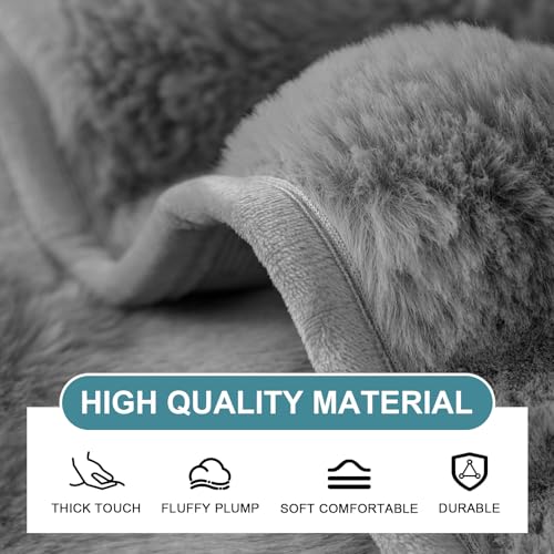 Thick Rabbit Plush Sofa Cover 1 2 3 Seater, New Universal Non-Slip Corner Sofa Cover L Shape Super Soft Faux Fur Sofa Slipcovers Fuzzy Couch Cover for Living Room (Dark Gray, 28"X83" Seater Cover)