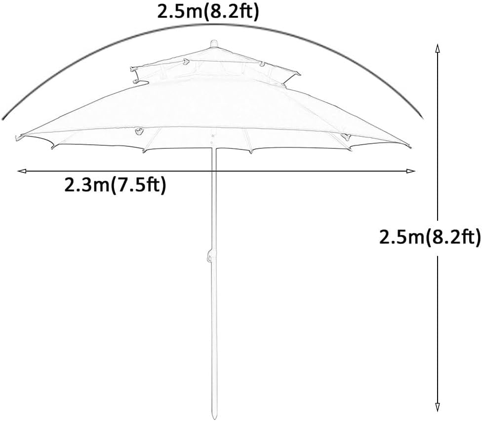 2 Layer Patio Umbrella, Outdoor 2.5m Garden Parasol, Table Market Umbrella With 8 Ribs And Tilt Adjustment Breathable And Ventilated