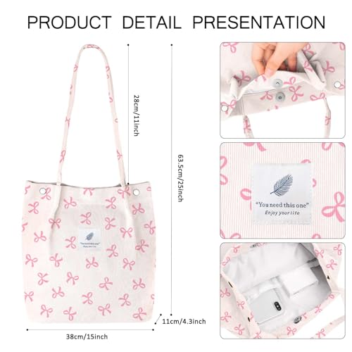 Image of Ayieyill Corduroy Tote Bag for Women Canvas Shoulder Cord Purse with Inner Pocket