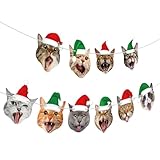 Christmas Cat Garlands Cat Birthday Banner Party Decoration Cats Christmas Banner Sign Funny Cats Faces Themed Decor for Kids Adult Pets Birthday Supply Xmas Holiday New Year Decor
