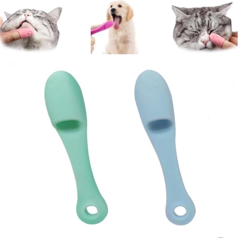 2pcs Cat Chin Scrubber, Silicone Scrubber for Cats Chin Cleaner, Cat Chin Brush for Pet Dental Care, Cat Finger Toothbrush, Finger Brushes Suitable for Puppies and Cats (green+blue)