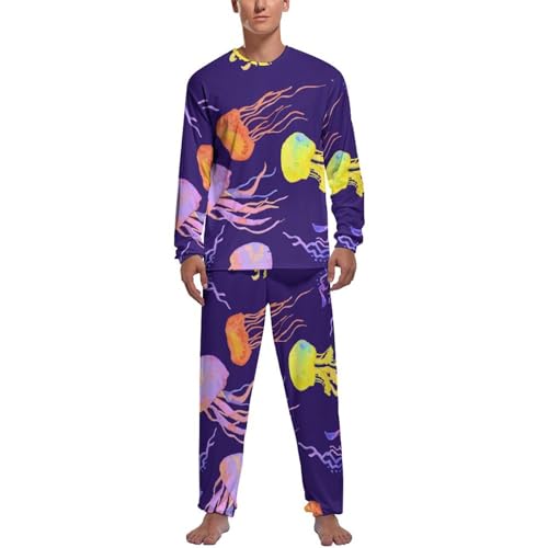 Pyjama homme haut et bas à manches longues motif pieuvre colorée