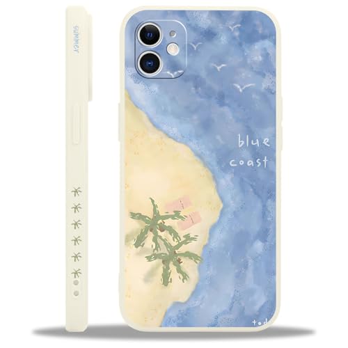 Yoedge Coque pour iPhone 12 Mini, Aesthetic Plage de Sable Beach Été Mignon Motif Cocotier Design Étui pour Femmes Fille, Souple Silicone Antichoc Housse Cover Case pour iPhone 12 Mini 5,4", Summer