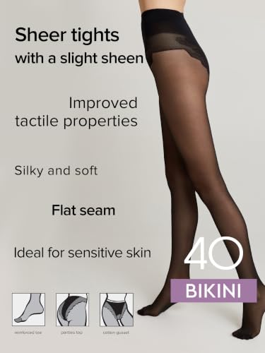 Image of Conte Women's Lace Top Patterned Panties Pantyhose Tights Bikini 40 Den