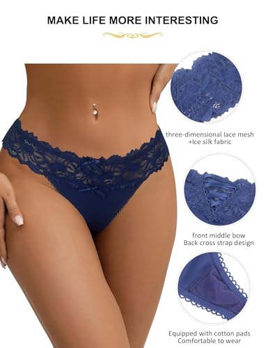 Image of ohyeah Sexy Lace G-String Thongs Panties Low Rise Underwear Undies for Women Cotton Crotch Cheeky Tangas Panties 4-18
