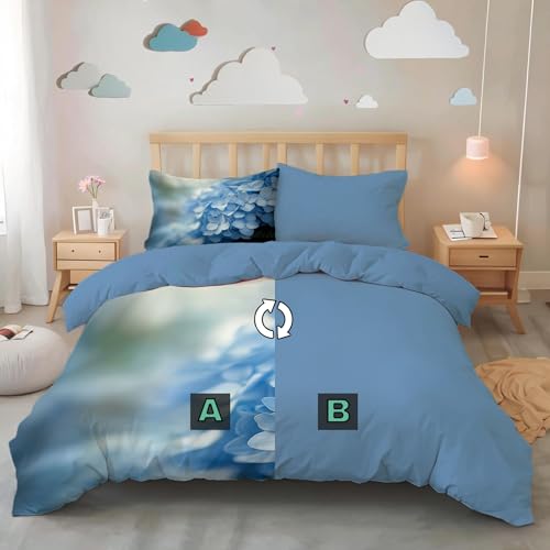 Housse de couette 260x240 microfibre douce motif hortensia - 3