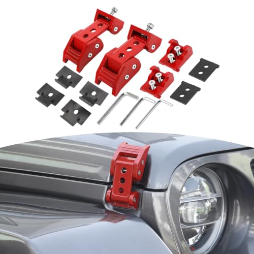 RT-TCZ for Wrangler Hood Latches Catch Kit Compatible with Jeep Wrangler JK JL Gladiator JT Red Exterior Accessories 2pcs (3-Holes)