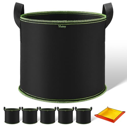 Vinitoy 5X 27L Stofftopf mit Umtopfmatte AtmungsaktivBeutel Pflanzsäcke mit Griffe Pflanzsack Grow Bag mit 100cm x 100cm Pflanzmatte für Kartoffeln Tomaten und Gemüse