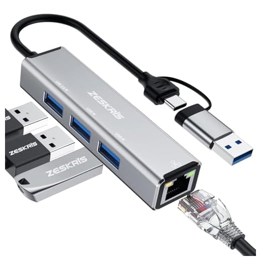 ZESKRIS Hub USB C 4 Porte con Ethernet 100Mbps - Adattatore USB 3.0 MacBook [Pro/Air], PC Portatili | 1×USB3.0 (5Gbps), 2×USB2.0 + RJ45 | Compatibile con PS5/PS4, Steam Deck, Dell XPS, Dispositiv
