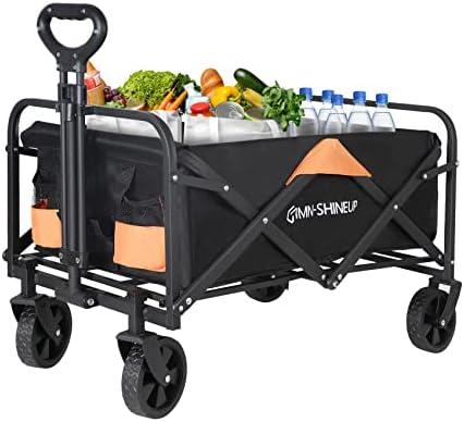 Sports Folding Garden Utility Wagon, Collapsible Outdoor Small Grocery Carts, 220LBS Weight Capacity for Shopping & Storage, with 360 Degree Swivel Wheel-Black