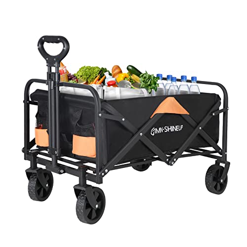 Sports Folding Garden Utility Wagon, Collapsible Outdoor Small Grocery Carts, 220Lbs Weight Capacity For Shopping & Storage, With 360 Degree Swivel Wheel-Black #TOP23