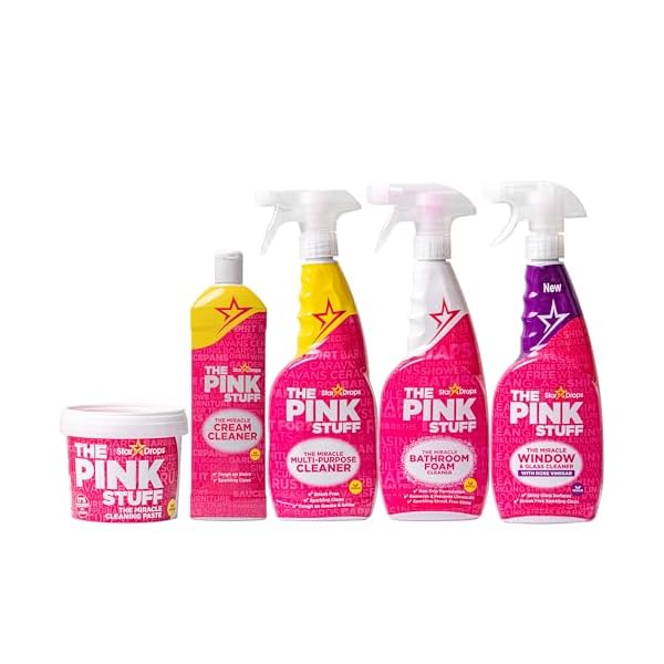 Stardrops – The Pink Stuff – The Miracle Cleaning Paste, Multi-Purpose Spray, Bathroom Foam Spray, Window & Glass Cleaner, and Cream Cleaner Bundle