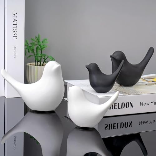 Image of Ceramic Birds Figurines Ceramic Blessing Birds Figurine Home Decorations Accessories Set of 4 (2 Black and 2 White)