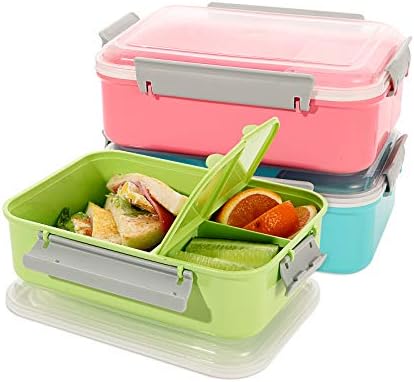 shopwithgreen 3 Pack Lunch Container to Go, 40-oz Bento Box with 3-Compartment, for Sandwich, Fruit, Lunch, Snacks, Pasta, School & Travel - Meal Prep, Food Storage Containers with Lids