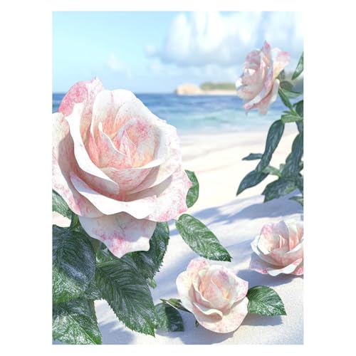 数字油絵 薔薇 数字塗り絵画 手芸キット ビーチ ペイントバイナンバー 手作りキット 子供 初心者 と アクリル絵の具 と ブラシ キャンバス 50 x 70 CM Paint by numbers のために そして自宅 壁飾り ギフト 女性 model-