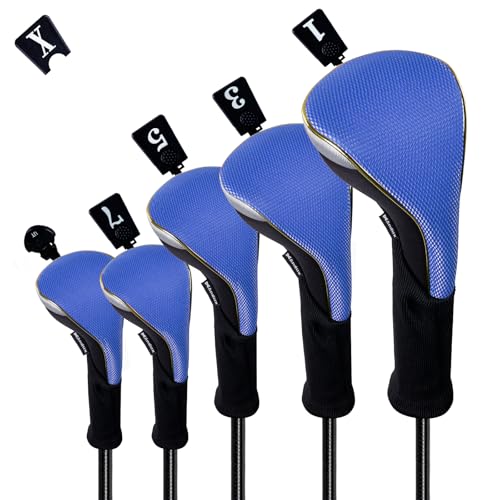 Andux 5Pcs/Set Gold Golf 460cc Driver Fairway Woods Hybrids Club Head Covers MT/ZH15 Blue by Andux - Used condition - US$19.31