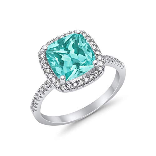 Blue Apple Co. Art Deco Ring Cushion Cut Halo Cubic Zirconia Solitaire Vintage Style Statement Wedding Engagement Rings For Women 925 Sterling Silver Gifts For Her