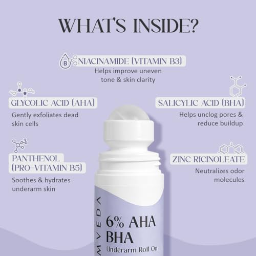 Image of Glamveda 6% AHA BHA Underarm Roll On for Dark Underarms | Brightening & Exfoliating Formula | Long-Lasting Odor Control | Niacinamide & Panthenol Hydration | Smooth Skin | 75ml | Pack of 2