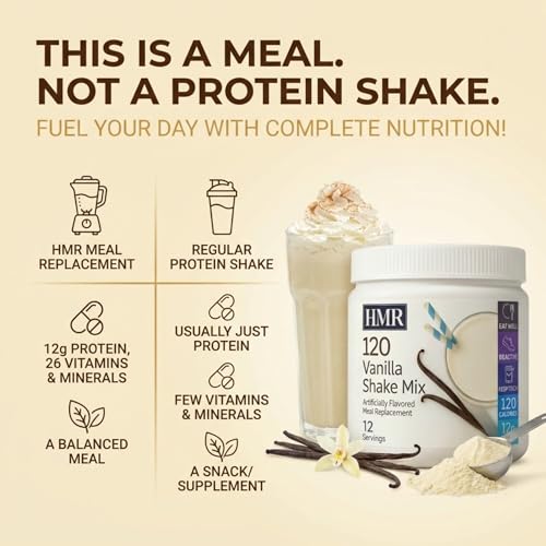 Image of HMR 120 Vanilla Meal Replacement Shake Powder, 12 Servings | Meal Replacement Shake - Smooth Vanilla Flavor - 120 Shake Powder - 12g Protein - 12 Servings