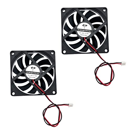 JZK 2 Stück DC 24V 8010 Silent Cooling Fan mit Drähten, PC-Lüfter 80mm, Computergehäuselüfter 8cm x 8cm x 1cm, DC Brushless Fan 24V, 3D-Drucker Lüfter mit Kabel