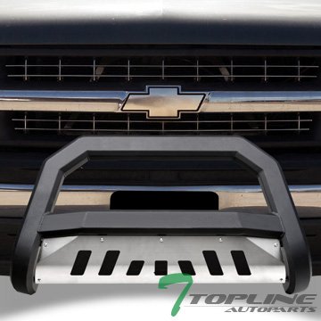 TLAPS 7422448545593 Compatible with 1999-2007 Chevy Silverado GMC Sierra / 2000-2006 Suburban Tahoe Yukon 1500Matte Black AVT Style Bull Bar Guard with Stainless Skid Plate