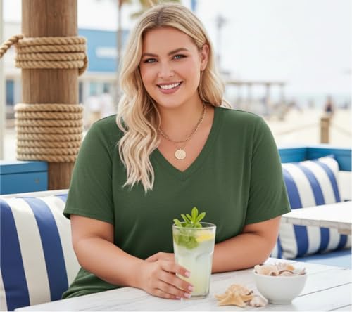 Image of ForHailey Women's Plus Size Short Sleeve Tee Shirt V Neck Basic Ladies Loose Fit T Shirt 1X-5X