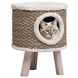 Comprend un appartement Panier en Osier, Corbeille Niche Maison Lit pour Chat avec Pieds en Bois 41 cm Herbiers Marins